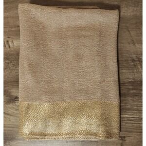 Chicago Weaving Corp Tablecloth Vintage 84x64 Gold Tan Metallic Woven MCM Square